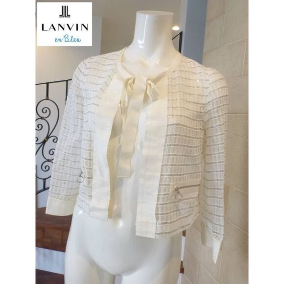 Lanvin Paris en Bleu Ivory Cropped Jacket Size FR 36 NWT - Picture 2 of 6